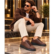 Ehil Premium Hakiki Deri Erkek Günlük Sneaker Bağcıklı Kalın Taban Ayakkabı