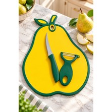 Emila Home Kesme Tahtası Armut Model + Meyve Sebze Soyacağı + Meyve Sebze Bıçağı