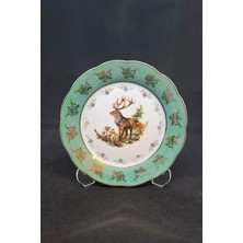 Abbetc Sterne Eski Çekoslovak (Çekya) Porseleni Antika Tabak 15 cm Avcı Yeşili