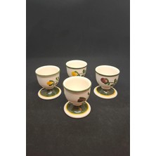 Abbetc El Boyaması Çiçekli Mettlach Porselen 4 Adet Vintage Yumurtalık