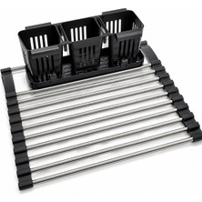 Dies Genişletilebilir Rulo Bulaşık Kurutmalık 30-55 Cm, Lavabo Üstü Süzgeç ve Çıkarılabilir Çatal Kaşıklık