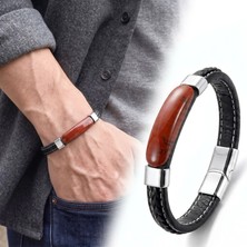Moncuk Design Kırmızı Jasper Terra Doğal Taşlı Deri Çelik Erkek Bileklik 33512B1D15