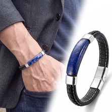 Moncuk Design Lapis Royal Doğal Taşlı Deri Çelik Erkek Bileklik 33512B1D16