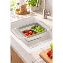 Emila Home Ayarlanabilir Katlanır Süzgeç 6300 ml – Uzatılabilir Saplı Lavabo Üstü Sebze Meyve Yıkama ve Süzme Aparatı Bej