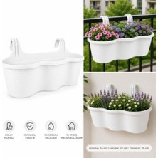 Ceylan Adam Pratik Dayanıklı Şık 10 L Beyaz Sahra Askılı Saksı 54X28X25 cm Balkon Korkuluk Duvar Dekoratif Askılı Sepet