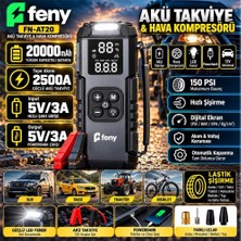 Feny FN-AT20 20.000 Mah 5V-3A Akü Takviye ve Hava Kompresörü (Lastik Şişirme- Powerbank) Çantalı