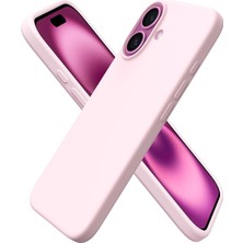 Madnova iPhone 16 Ile Uyumlu Lansman Kılıf Ince Sıvı Silikon 3 Katmanlı Tam Kaplamalı Yumuşak Jel Kauçuk Telefon Kılıfı (Pembe)