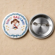 FikArt Kız Sınıf Başkanı - Okul ve Öğrenci Temalı 58MM Iğneli Metal Buton Rozet