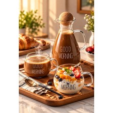 Lumindra Good Morning Cam Sürahi ve 2’li Kupa Seti – /küre Kapaklı, 3 Parça Kahvaltı & Içecek Seti