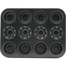Ulu Pazarlama 12 Gözlü Metal Muffin Kek Kalıbı - Siyah