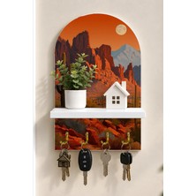 Onyx Lab Onyxlab Ay Işığında Turuncu Çöl Dağları Temalı Raflı 4 Kancalı Duvar Anahtarlığı, 35 x 20 Cm, Mdf
