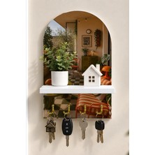 Onyx Lab Onyxlab Sıcak Tonlu Balkon Iç Mekânı Temalı Raflı 4 Kancalı Duvar Anahtarlığı, 35 x 20 Cm, Mdf