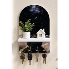Onyx Lab Onyxlab Galakside Astronot Temalı Raflı 4 Kancalı Duvar Anahtarlığı, 35 x 20 Cm, Mdf