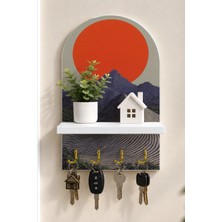 Onyx Lab Onyxlab Turuncu Güneşli Kum Tepeleri Temalı Raflı 4 Kancalı Duvar Anahtarlığı, 35 x 20 Cm, Mdf