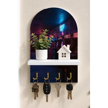 Onyx Lab Onyxlab Neon Oyun Salonu Temalı Raflı 4 Kancalı Duvar Anahtarlığı, 35 x 20 Cm, Mdf
