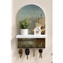 Onyx Lab Onyxlab Antik Yelkenli Gemiler Temalı Raflı 4 Kancalı Duvar Anahtarlığı, 35 x 20 Cm, Mdf