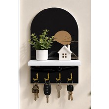 Onyx Lab Onyxlab Dolunayda Siyah Klasik Otomobil Temalı Raflı 4 Kancalı Duvar Anahtarlığı, 35 x 20 Cm, Mdf