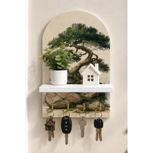 Onyx Lab Onyxlab Kayalarda Bonsai Ağacı Temalı Raflı 4 Kancalı Duvar Anahtarlığı, 35 x 20 Cm, Mdf