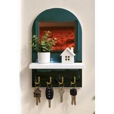 Onyx Lab Onyxlab Kızıl Çölde Retro Monitör Temalı Raflı 4 Kancalı Duvar Anahtarlığı, 35 x 20 Cm, Mdf