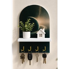 Onyx Lab Onyxlab Karanlık Halkalı Gezegen Temalı Raflı 4 Kancalı Duvar Anahtarlığı, 35 x 20 Cm, Mdf