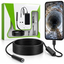 Happy Trend Uyumlu Endoskop Yılan Kamera 5 Metre Uzunluk, 6 LED Işıklı, IP67 Kamera Uçlu, Yarı Sert Kablolu, Ayna Kanca Mıknatıs Aparatlı - Type-C Girişli - Android ve Windows Bilgisayar Için