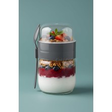 Happy Trend Çatallı Cam Öğün Bardağı - Yemek Taşıma ve Saklama Kabı - Müsli Kabı 625 ml Antrasit, 7480000717855
