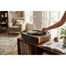 Happy Trend Plus Edition - LED Işıklı Retro Pikap, Bluetooth Bağlantılı, Dahili Güçlü Hoparlör Sistemi, Ahşap Gövde Lüks Plak Çalar (Gold)