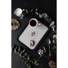 Happy Trend Desenli Metal Tepsi - Çay Kahve Tepsisi - Sunum Tepsisi 21 cm x 31 cm (Azura Tea)