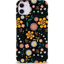 Happy Trend Apple iPhone 11 Uyumlu Lansman Kılıf Çiçek Tasarımlı Içi Kadife Kapak-Siyah