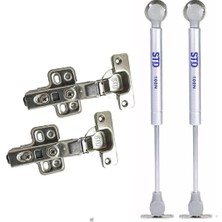 Happy Trend Kapak Menteşesi, Düz Tas Menteşe, Dolap Amortisörü, Dolap Kapak Pistonu Mutfak Dolabı Kapağı (100N(27CM 2 Adet Menteşe+2 Adet Piston (Set2)