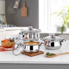 Happy Trend Çelik Mini Tencere Set 3 Lü Cam Kapaklı 14/16/18CM