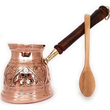 Happy Trend Copper - Ist Serisi (Xlarge-16,9 Floz) - Ahşap Saplı En Kalın Katı Bakır Oyma Türk Yunan Arap Kahve Demliği, Ocak Üstü Kahve Makinesi Cezve, Jezve, Jazz Cazzve, Ibrik, Briki (Parlak)
