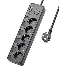 Happy Trend USB (2 Type-C) Akım Korumalı Anahtarlı Uzatma Kablosu - 2 Metre - Enerji Tasarruflu Priz