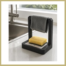 Bezos 3D Baskı Süzdürmeli Mutfak Sünger Tutucu Bez Askılı Lavabo Sünger Standı Siyah Za