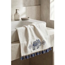 Narma Home Fil Nakışlı| Patentli Tasarım - Yumuşak Dokulu Püsküllü Nakışlı El-Yüz Havlusu – %100 Pamuk, Şık, Etnik Tasarım Havlu (50X90 Cm)Fil