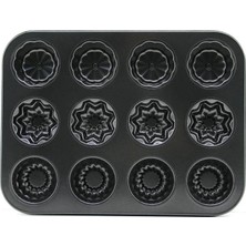 Milas Toptan mt 12 Gözlü Metal - Siyah Şekilli Muffin - Kek Kalıp