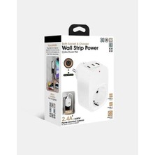 Die Grup Tekli Yüksek Voltaj Korumalı Duvar Prizi 2x Type-C 1x USB Çıkışlı Priz Grup Priz Çoğaltıcı Beyaz