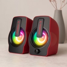 Die Grup 2.0 USB Rgb Işıklı Kırmızı Multimedya Hoparlör Seti (1+1, 12W)
