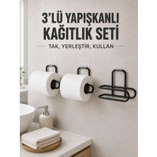 Die Grup 3’lü Siyah Duvar Tipi Kağıtlık Seti Yapışkanlı Pratik Rulo Tutucu