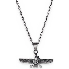 Kambo El Yapımı 925 Ayar Gümüş Faravahar Küçük Boy Kolye - 50 cm