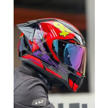 Ls2 Rapıd 2 Rush Kırmızı-Sarı-Siyah Kask (Gökkuşağı Vizör + Spoiler)