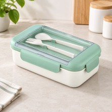 Meks 2 Bölmeli Beslenme Kabı Şeffaf Kaşıklıklı Kapak