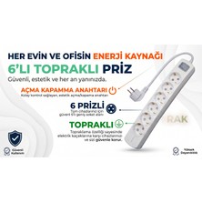 İNWATT 6'lı Anahtarlı Uzatma Kablosu Seyyar Topraklı Grup Priz - Çoklu Priz L Fişli Beyaz
