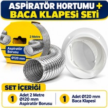 Sarıncı 120 mm 2 Metre Aspiratör Alüminyum Hortumu + Baca Klapesi Seti