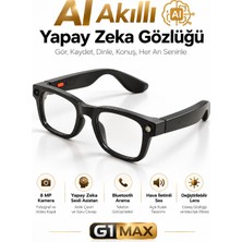 Bagajon G1 Max Akıllı Gözlük 8 Mp Kamera, Yapay Zekâ Destekli Dil Çeviri, Takılabilir Şarj Modülü, Bluetooth ve 3 Değiştirilebilir Lens