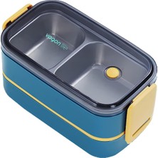 Rafta Vagonlife 1400 ml Iki Kat Üç Bölme Paslanmaz Çelik Bento Lunch Box Yeni Nesil Sefer Tası -Çatal/kaşıklı MODEL-FFBL50002 Lacivert