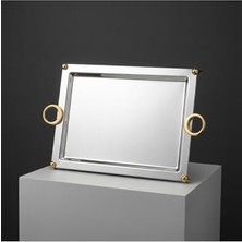 Toptan Budur Assa Bazaar Paslanmaz Çelik Lüks Dikdörtgen Servis Tepsisi 35X55 cm Büyük Boy Altın 35 x 55