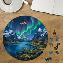 Punto Dizayn Lofoten Adaları - Kuzey Işıkları Tasarımlı Özel Kesim Yuvarlak 272 Parça Ahşap Puzzle MPDA3154
