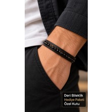 Herşey Nota Onvaris Kelron Siyah Deri Erkek Bileklik - Boncuk Görünümlü Çok Katmanlı