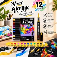 Masis 12 Renk Fırça Uçlu Akrilik Markör (12'li Paket)